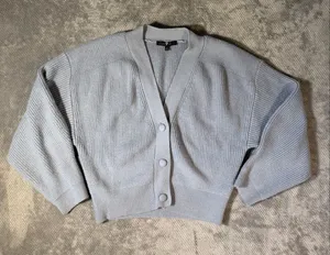 7 For All Mankind Small Light Blue Gray Chunky Knit V Neck Cardigan Sweater Soft thumbnail 2