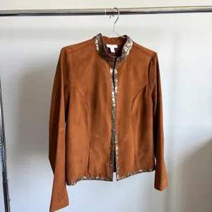 Vintage Charter Club Faux Suede Jacket M Sequin Collar Boho Revival Funky Chic thumbnail 3