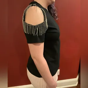 Cold Shoulder Finge Top Black Size L thumbnail 5