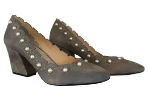 Botkier "Holly" Gray Suede Heels With Faux Pearl Beads (7.5) thumbnail 1