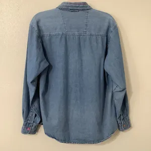 Vintage 90s Western Cottagecore Grandmacore Pink Embroidered Denim Blouse Medium thumbnail 8
