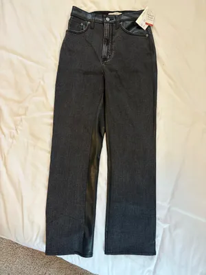 Abercrombie & Fitch Black Two-Tone Leather Straight Jeans thumbnail 3