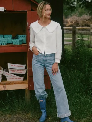 NWT Few Moda Alfresco top size XS Maddie Prior- Hull collab ivory blue trim thumbnail 4