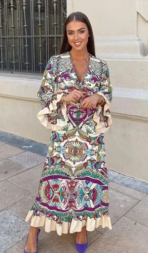 Zara Bohemian ruffled Patterned Maxi Dress casual summer vacation thumbnail 1