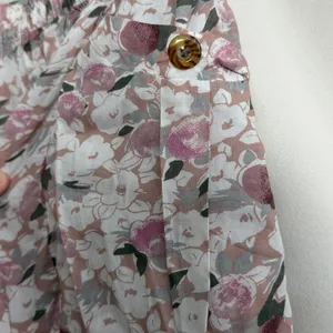 Free People Floral Pink White Casual Pleated Front Pocket Viscose Shorts Medium‎ thumbnail 4