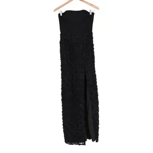 Lulus Ravishing Appeal Maxi Dress Womens Small Black Floral Applique Front Slit thumbnail 2
