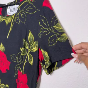 VTG 90s WNY Women Indie Fairy Grunge Maxi‎ Dress Medium Black Roses Short Sleeve thumbnail 6