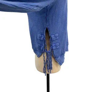 Free People FP One Cropped Interlaken Top Waffle Knit Long‎ Sleeve Blue Medium thumbnail 7