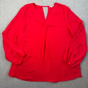 Pleione Women's XL Red Long Sleeve V-Neck Blouse Keyhole Back Top thumbnail 2
