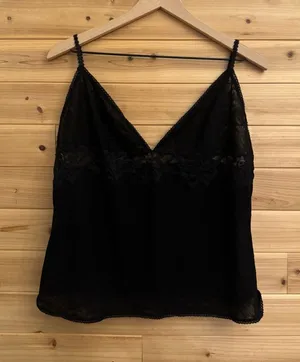 Y2K Style Spaghetti Strap Large Black Lace Cropped Babydoll Tank Top thumbnail 1