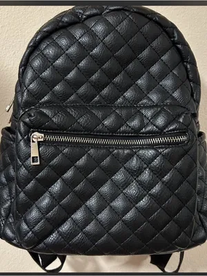 Quilted Black Women's Backpack with Front Zip Pocket thumbnail 2
