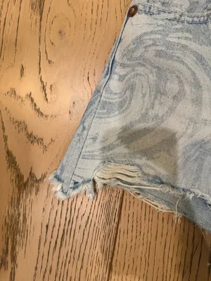 Zara High Waist Light Blue Swirl-Pattern Denim Cotton Woman’s Shorts thumbnail 6