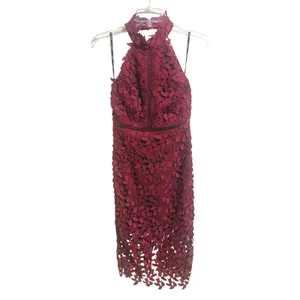 Bardot Gemma Burgundy Lace Halter Midi Dress XS 4 NWT $119 Open Back thumbnail 3