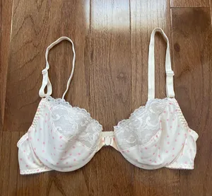 Vintage 90s Victoria’s secret satin coquette cream pink polka dot lace trimmed bra thumbnail 2