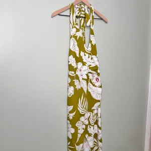 NEW Zara Linen Floral Tropical Halter Neck Maxi Dress Green Khaki White Pink XS thumbnail 7
