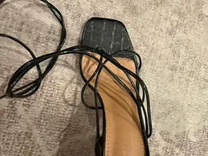 Amazon Black Lace-Up Square-Toe Strappy Heels thumbnail 6