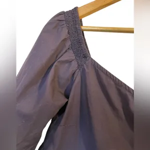 FREE PEOPLE Navy Blue Cotton Off Shoulder Ruffle Crop Top Peasant Blouse - Sz XS thumbnail 4