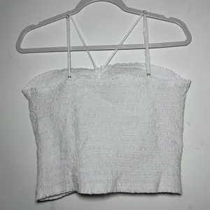 Madewell Smocked Ruched Crop Tank‎ Top White XL thumbnail 2
