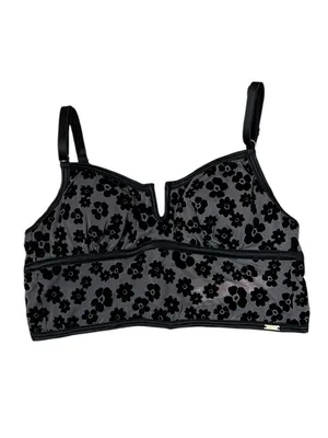 PINK Victoria's Secret Black Floral Mesh Notch V Crop Top Bralette Cami Bra XS thumbnail 2