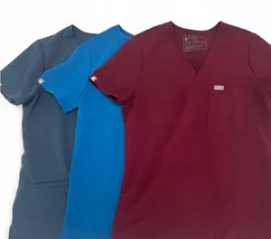 Three (3) Figs Catalina One-Pocket Scrub Top - Maroon, Blue, Charcoal. Size XS thumbnail 1