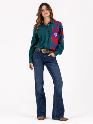 Vintage Roper Teal Southwestern Aztec Button Down Western Shirt Womens Cowgirl thumbnail 2