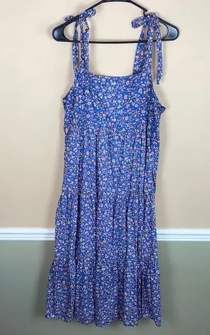 Madewell Women’s Boho Cottagecore Floral Print Shoulder Tie Tiered Midi Dress thumbnail 1