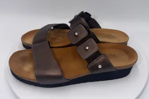 Naot Ashley Women Bronze Metallic Leather Rhinestone Slide Sandals Size 40 thumbnail 1