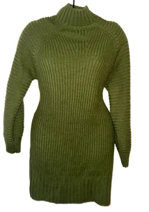 SHEIN Olive Ribbed Turtleneck Sweater Dress thumbnail 1