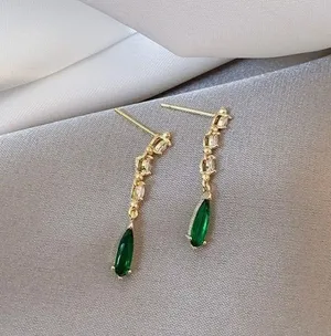 Elegant Teardrop Emerald Dangle Drop Earrings for Women thumbnail 2