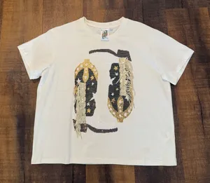 Queen of Sparkle Cowboy Boot Fringe Rhinestone Graphic Tee Cream Small thumbnail 1