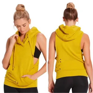 Niyama Sol Women’s Sleeveless Destroyed Hoodie Pullover in Chartreuse Yellow XL thumbnail 2