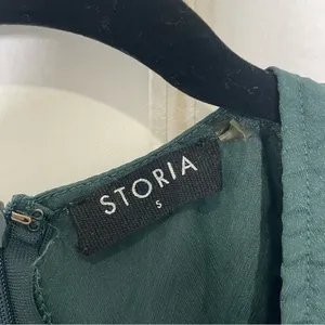 Storia Emerald Green Jacquard V-Neck Ruffle Mini Dress Small 857 thumbnail 6