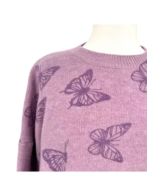 Le Lis Collection Butterfly Print Purple Oversized Sweater Size Medium thumbnail 3