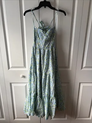 American Eagle Outfitters Blue Floral Tie-Back Maxi Dress Size XS Boho Cottage thumbnail 3