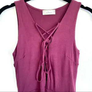 Solemio Maroon Lace Up Snap Bottom Bodysuit Size Small thumbnail 2