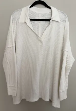 Free People We The Free Travis Polo Top Ivory Women's Size Small thumbnail 1
