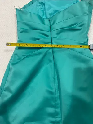 Phoebe Couture Strapless Teal Satin Sheath Dress thumbnail 3