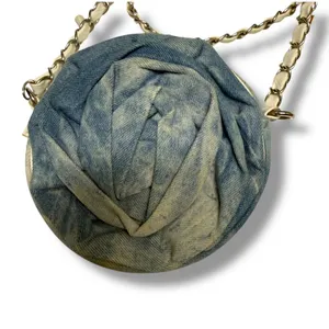 Acid Wash Denim 3D Rose Flower Circle Crossbody Bag‎ Blue White Pink Y2K thumbnail 2