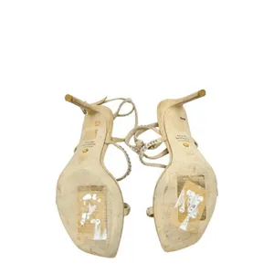 Stuart Weitzman Crystal Embellished Strappy Sandals Beige Suede Heels Size 8B thumbnail 12