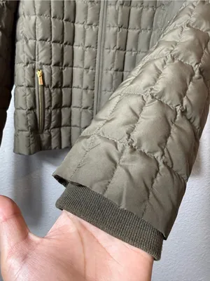 J.Crew Quilted Down Puffer Jacket Olive Green Stand Collar Zip Coat L Style 9732 thumbnail 6
