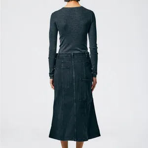 Tibi Size 29 Black Low Rise Denim Jean Midi Skirt with Front Slit thumbnail 2