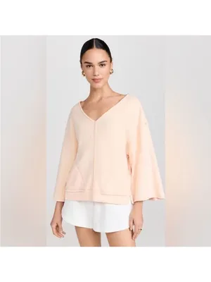 Free People Intimately Day Off Fleece Pullover Sweater Peach lounge cozy Sz S thumbnail 6