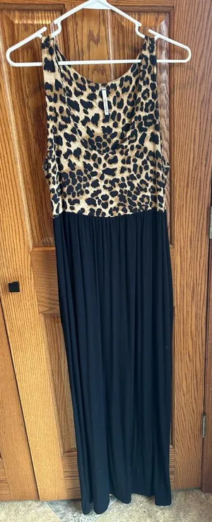 Cheetah Tank Top Maxi Dress Bellamie Boutique Size L Full Length With Pockets thumbnail 1