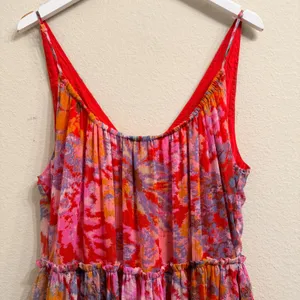 Free People Julianna Maxi Dress Small Red Floral Tiered Chiffon Sheer Boho Chic thumbnail 14