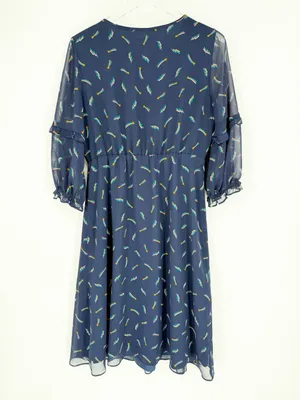 Boden Iona Rainbow Print Tie‎ Front 3/4 Sleeve Chiffon Knee Length Dress 6 Blue thumbnail 3