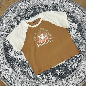 Hurley Semi Cropped Brown & White Cotton T-shirt - Size L thumbnail 1