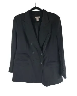 H&M Black Double-Breasted Blazer Jacket Womens Size L thumbnail 1