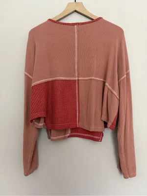 POL Patched Waffle Henley Red/Pink Large thumbnail 2