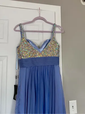 La Femme Periwinkle Blue Rhinestone Maxi Dress Event Prom Wedding Guest NEW thumbnail 12