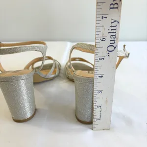 American Glamour Badgley Mischka Silver Glitter Block Heel Sandals Womens 6‎ thumbnail 6